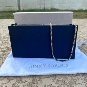 Jimmy Choo Navy Blue Satin Chain Clutch